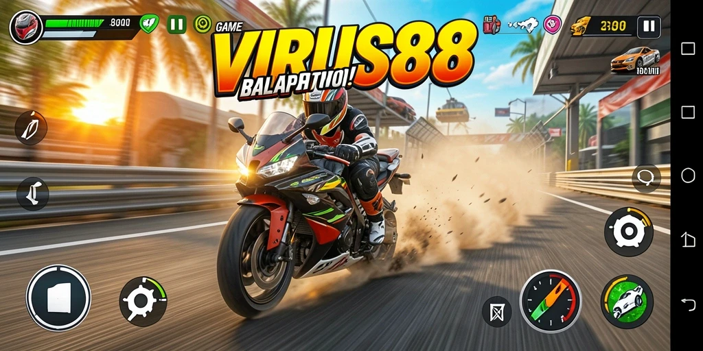 Tampilan antarmuka balap motor yang menarik dan dinamis dalam VIRUS88.